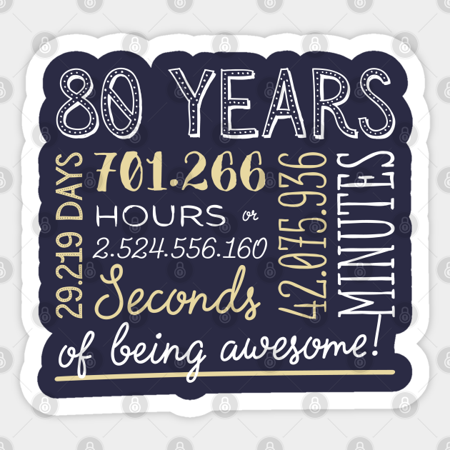 80th Birthday Gifts 80 Years of being Awesome in Hours & Seconds